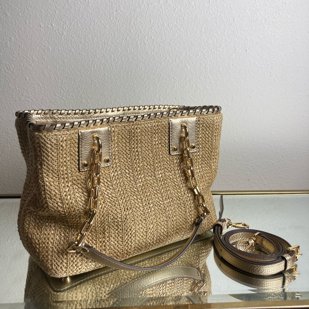 MICHAEL KORS STRAW ROSALIE MEDIUM TOTE